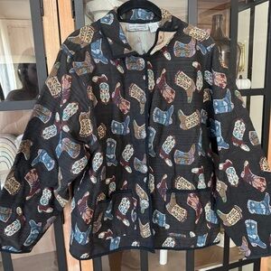 Vintage 1980s Jane Ashley Western Cowboy Boots Tapestry Jacket jacquard rodeo tx
